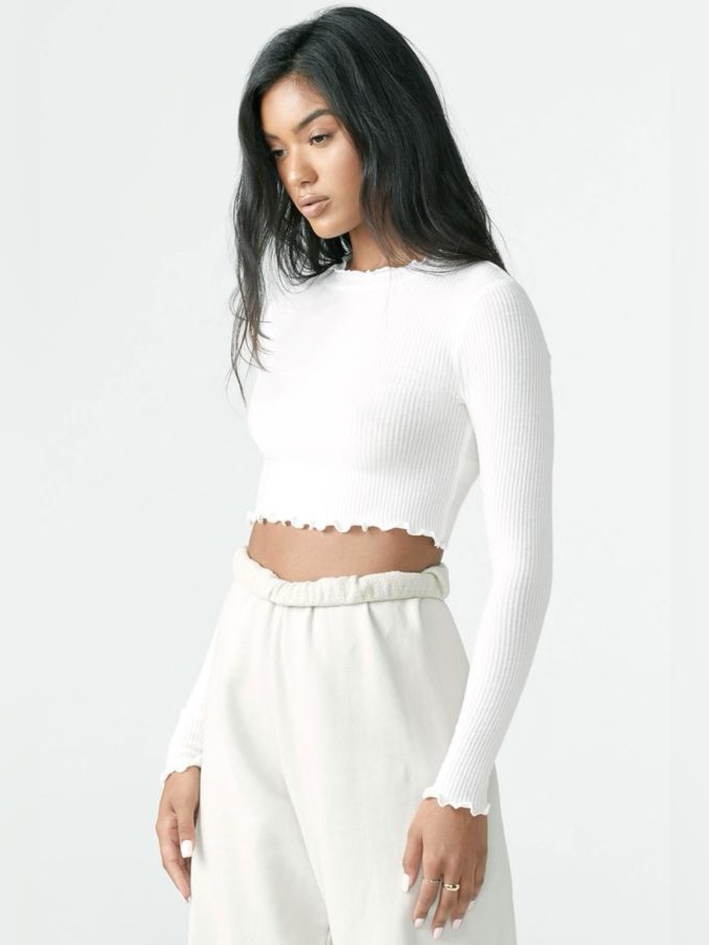 Joah Brown | Scalloped Crew Neck Long Sleeve Ivory S/M
